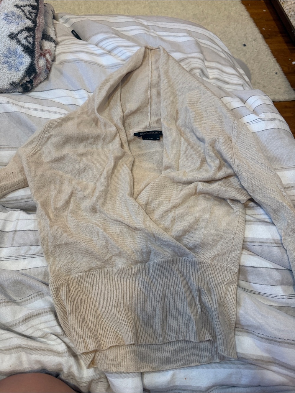BCBGMaxAzria Beige/Cream Wrap V-Neck Sweater